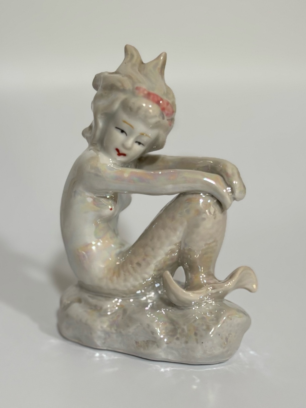 Vintage 1940s Iridescent Lusterware Ceramic Mermaid Figurine